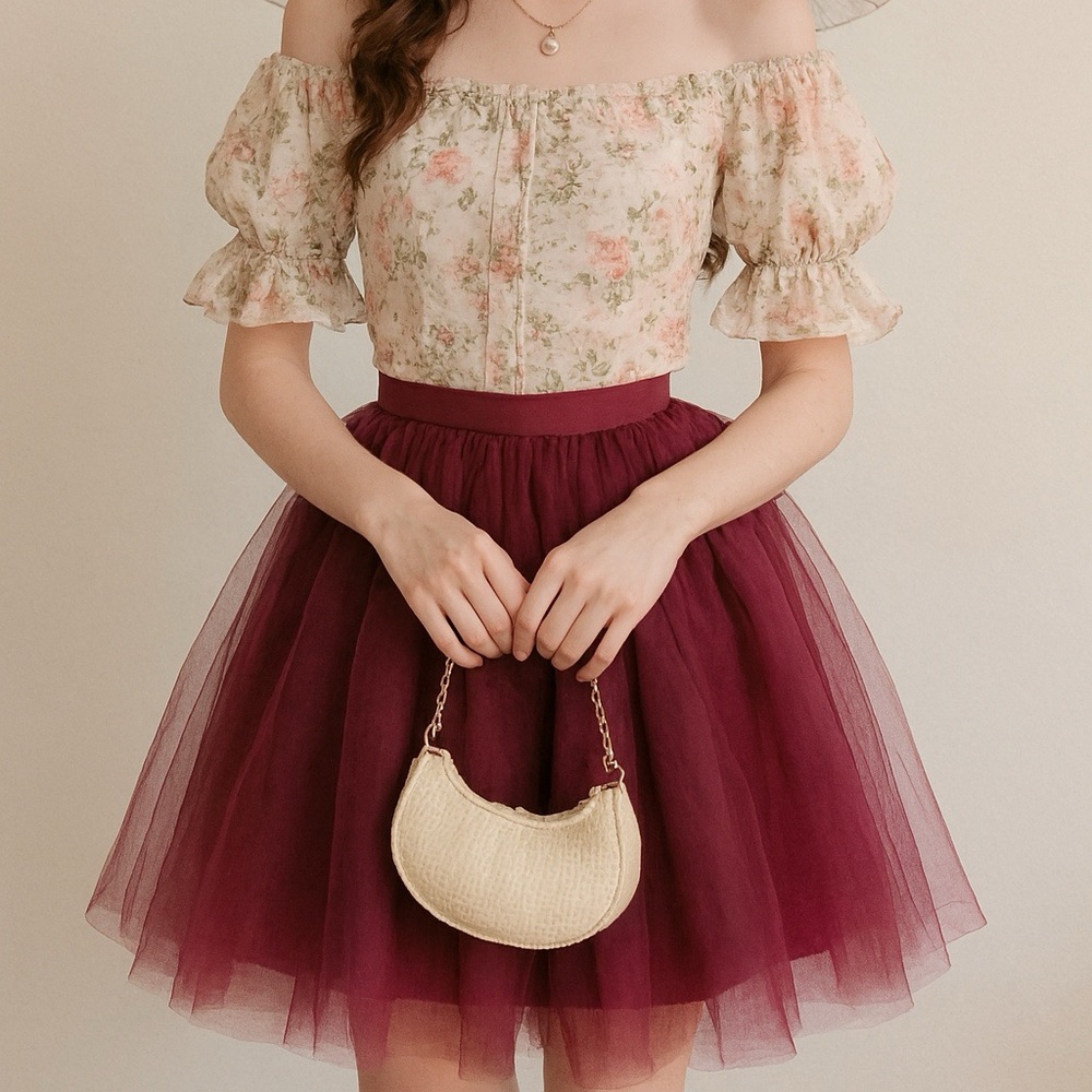NWT Alyce Paris Burgundy Triple Tulle Mini Skirt Size Small Dark Romantic Goth